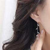 Silver Needle Willow Leaf Fashion Temperament Simple Long Tassel Earrings Gift Earring